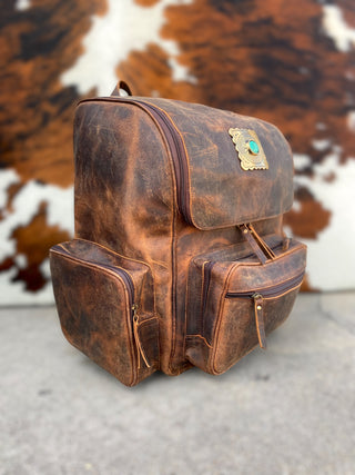 Rustic Concho Leather Backpack-Diaper Bag