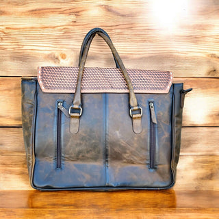 Basketweave tooled leather briefcase