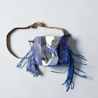 Purple bronco cowhide fringe crossbody bag
