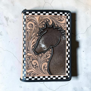 Horse tooled leather & cowhide Bible cover