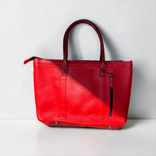 Red tooled leather jumbo shoulder bag