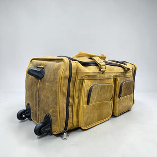 Yellow all leather rolling duffle bag