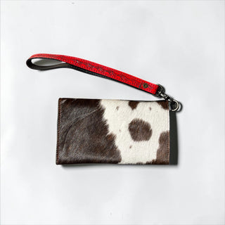 Red tooled leather & cowhide wallet