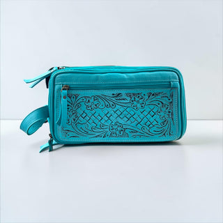 Turquoise tooled leather toiletry bag