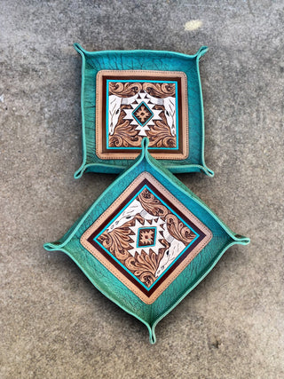 Mini Tray Turquoise Aztec & Skulls