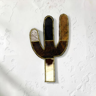 Gold cactus cowhide wall decor
