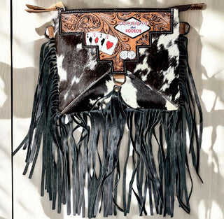 Cards cowhide fringe crossbody bag