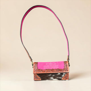 Pink BootStitch tooled leather crossbody wallet