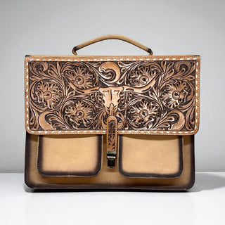 Messenger Bag Western Hand Tooled Leather Briefcases Longhorn