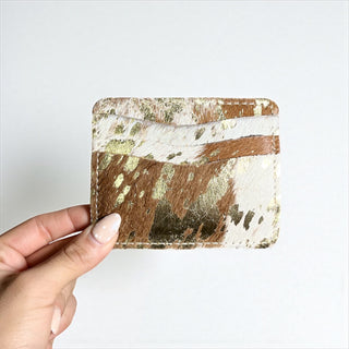 Gold acid wash cowhide card holder