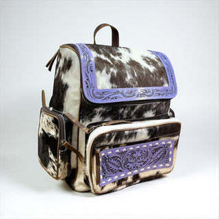 Purple tooled leather & cowhide backpack