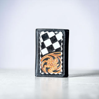 Checker tooled leather wallet