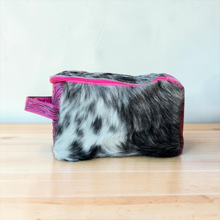 Pink cowhide & leather makeup bag
