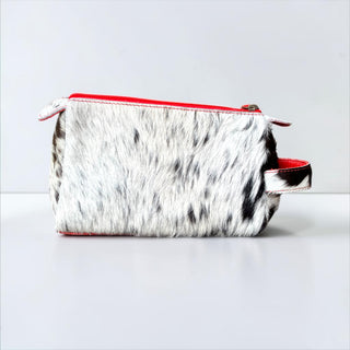 Red all cowhide makeup bag