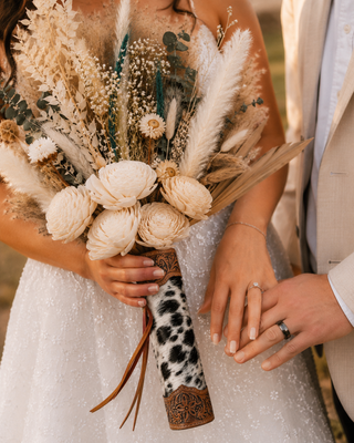 Tooled leather & cowhide bouquet wrap