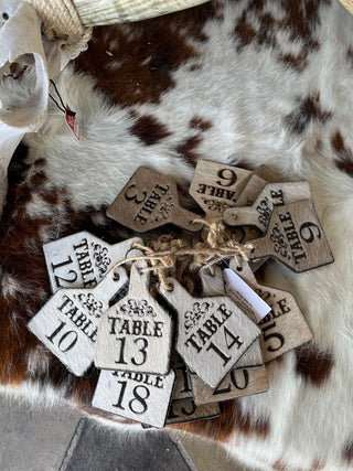 Cowhide Engraved Table Number Tags – Set of 20