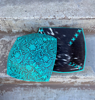 Turquoise Floral Cowhide Decorative Bowl