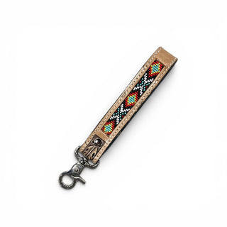 Red Aztec tooled leather wristlet strap