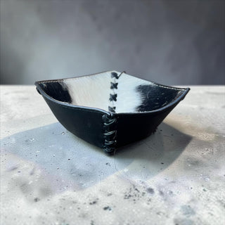 Small black cowhide & leather bowl
