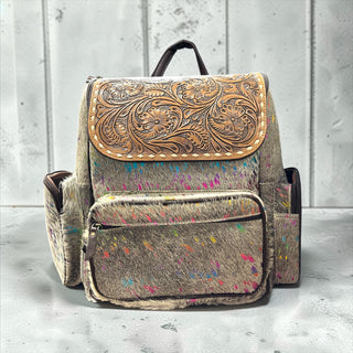 Rainbow acid wash cowhide backpack