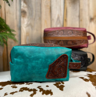 Turquoise Tooled & Leather Toiletry Bag