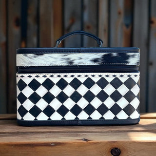 Checker tooled leather & cowhide jewelry box