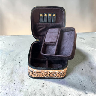 Black tooled leather Thunderbird jewelry box