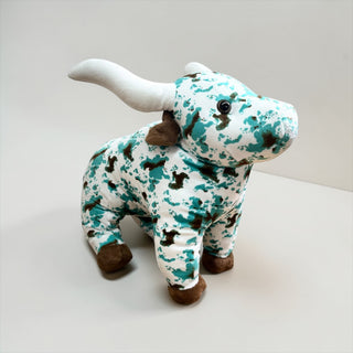 Turquoise Cowprint Longhorn- medium farm pal