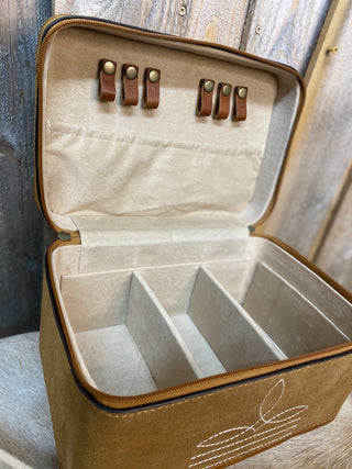 Tan Boot-Stitch Suede Leather Jewelry Boxes