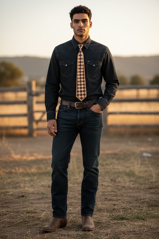 Brown checker tooled leather ties