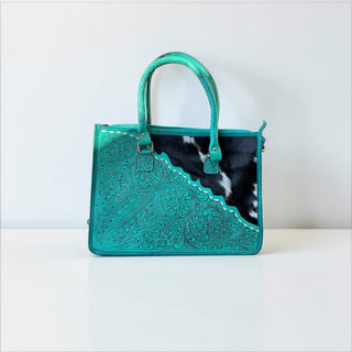Turquoise floral tote bag