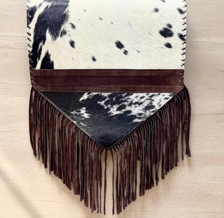6ft brown cowhide fringe table runner
