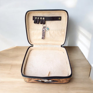 Brown BootStitch suede & tooled leather jewelry box