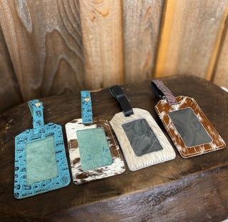 Turquoise Leather Luggage Tag