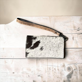 Tan tooled leather & cowhide wallet