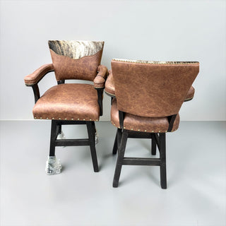 Brick leather & cowhide tufted barstools