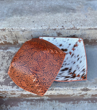 Tan Floral Cowhide Decorative Bowl