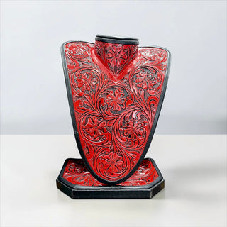 Red all tooled leather necklace display