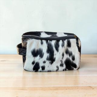 Black cowhide & leather makeup bag