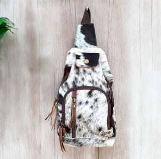Black/white all cowhide sling bag