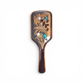 Cowgirl tooled leather hairbrush