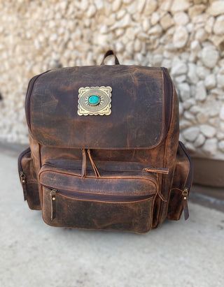 Rustic Concho Leather Backpack-Diaper Bag