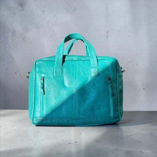 Turquoise tooled leather & cowhide briefcase