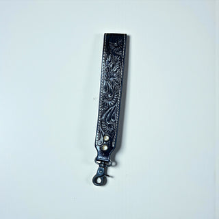 Black tooled leather wristlet strap