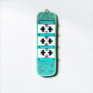 Turquoise Aztec tooled leather buckle holder