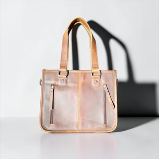 Tan tooled leather & cowhide shoulder bag
