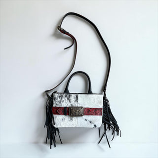 Red buckle fringe crossbody bag