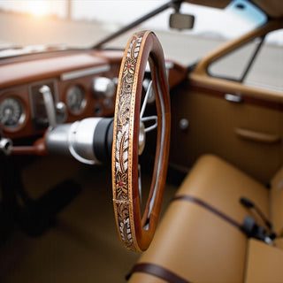 15” Feather tooled leather steering wheel cover