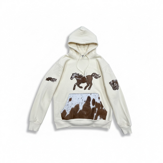 Beige horse cowhide hoodie