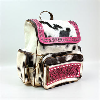 Pink tooled & cowhide backpack